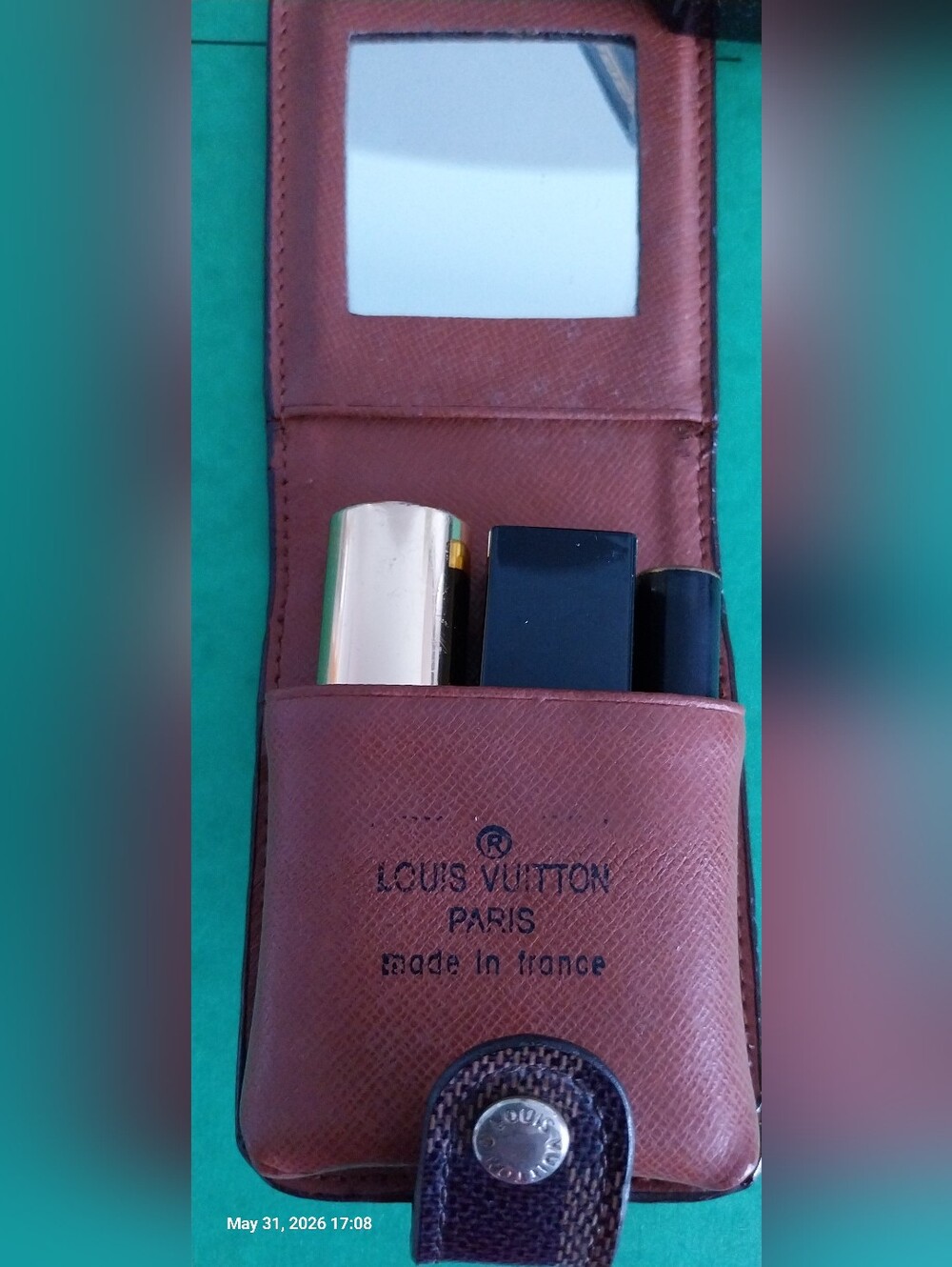 Louis Vitton Brown Mirror And Lipstick Holder